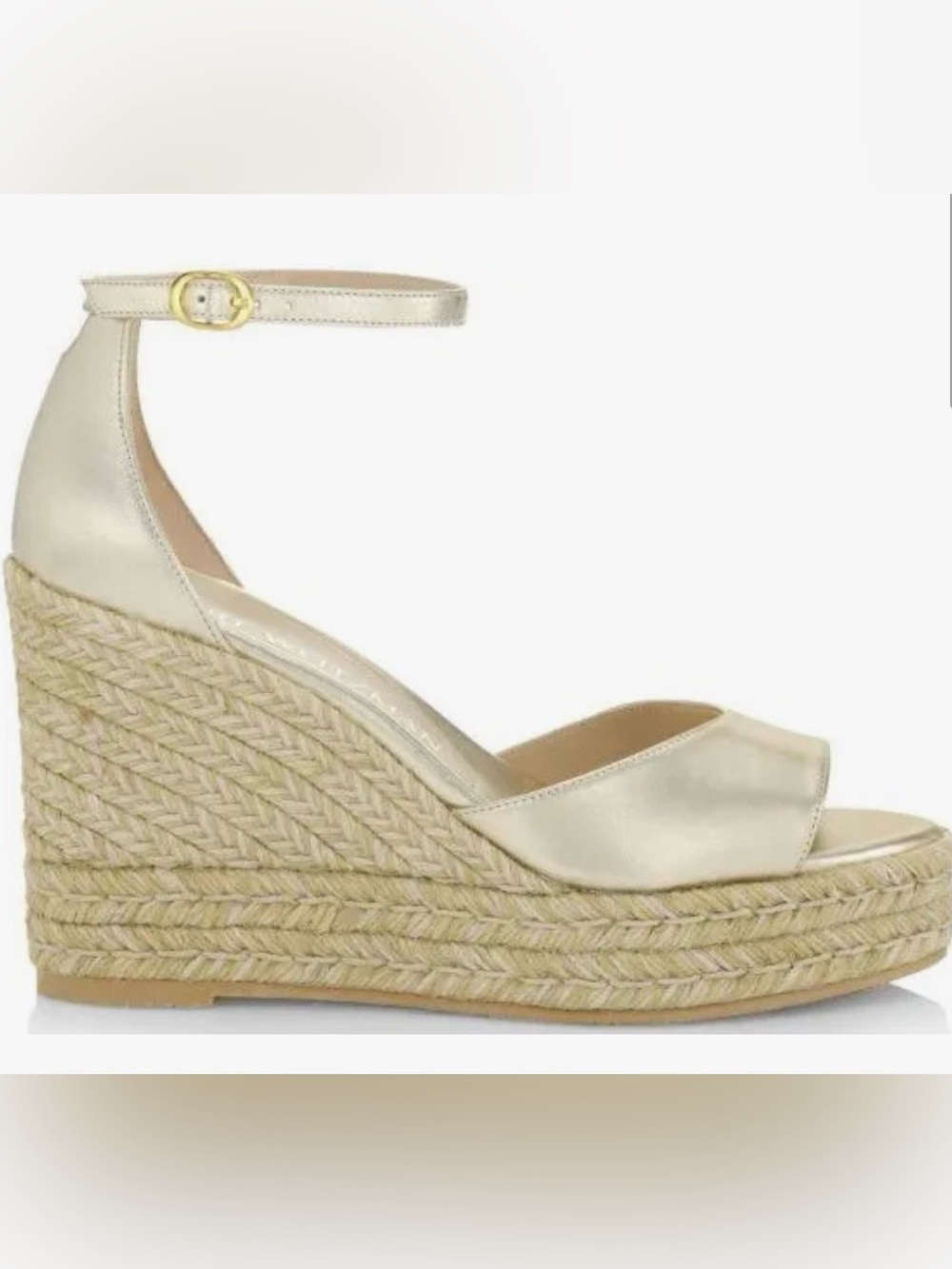 Stuart Weitzman Metallic Gold Espadrille Wedge Sandals with Ankle Strap